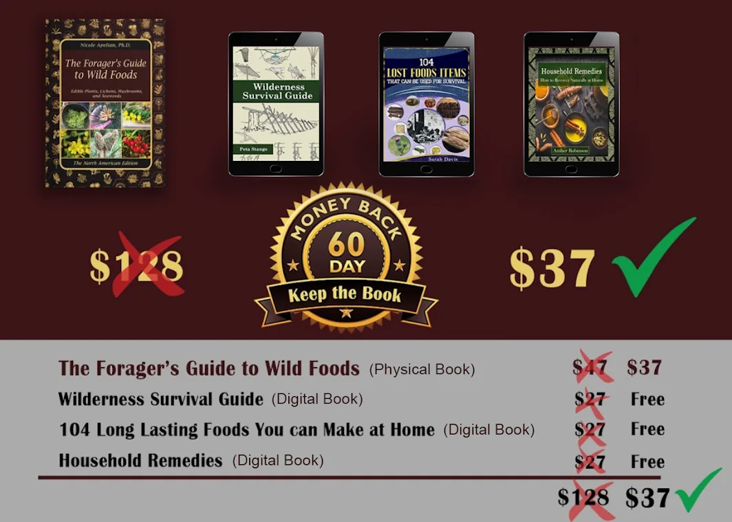The Forager's Guide to Wild Foods bundle with three free bonus books, $128 value for $37